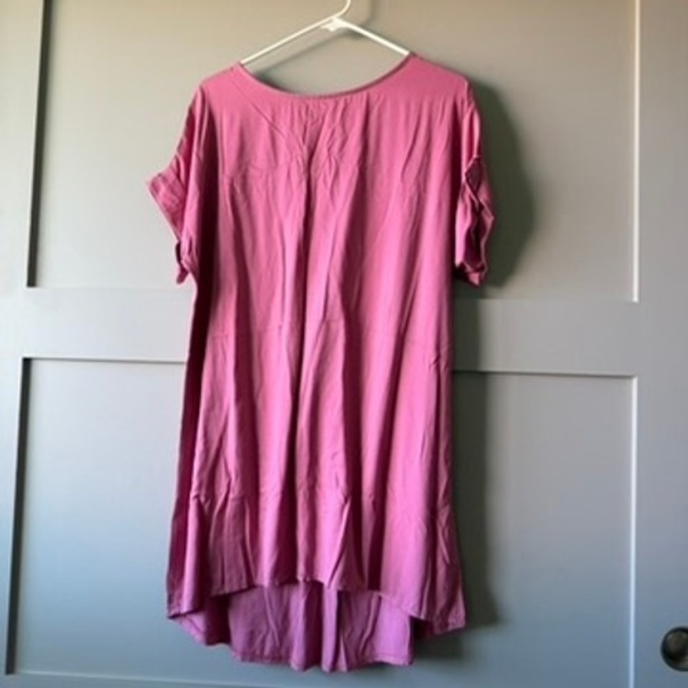 New Collection Made in Italy Womens One Size Pink High Low Tunic Dress Lagenlook